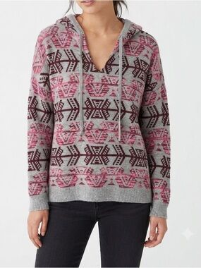 American Eagle Knit Hoodie Sweater Size S Gray Burgundy Aztec Pullover